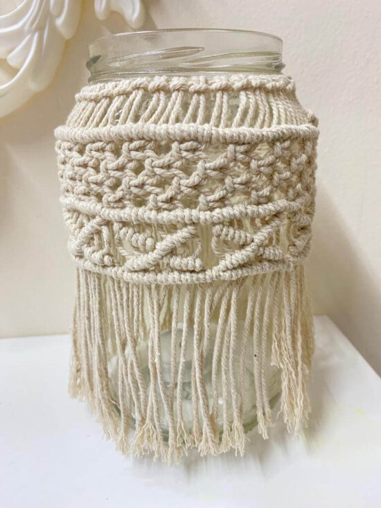 amlavati macrame glass jar cross knot