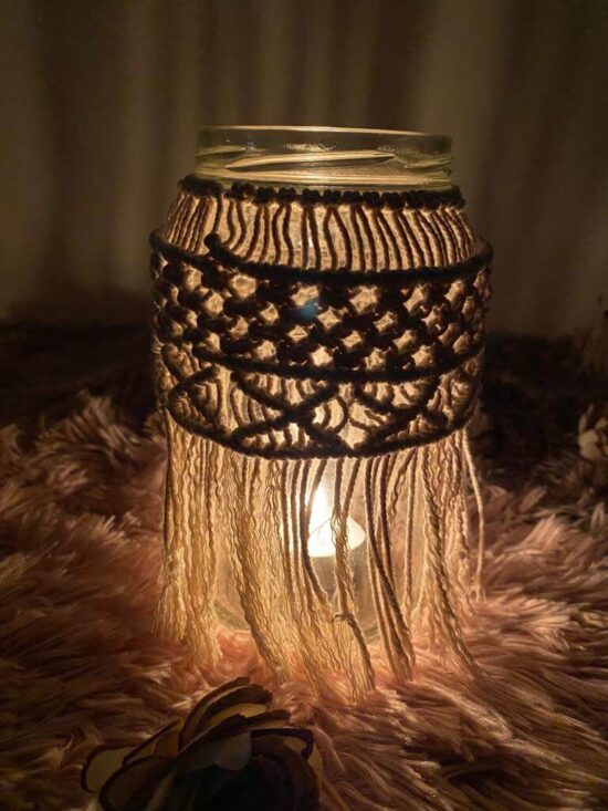 amlavati macrame glass jar cross knot